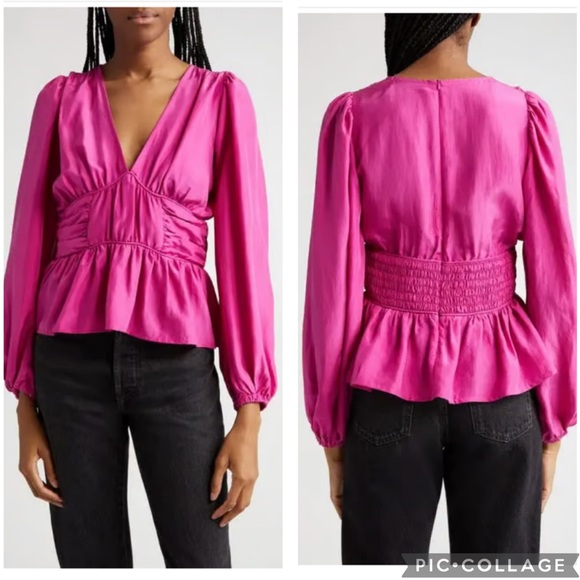 Sea New York Tops - Sea New York Fabiola Silk Peplum‎ Blouse Pink 10